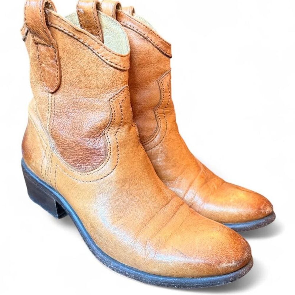 Frye Women’s Brown Leather Western Cowboy Ankle Boots Size 7 B Vintage Style